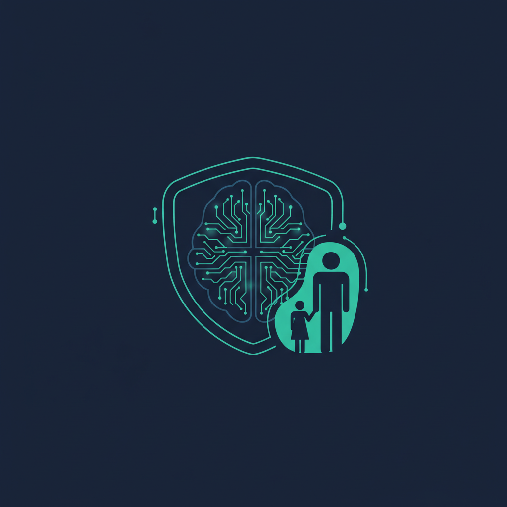 AI circuit brain with parent and child figures