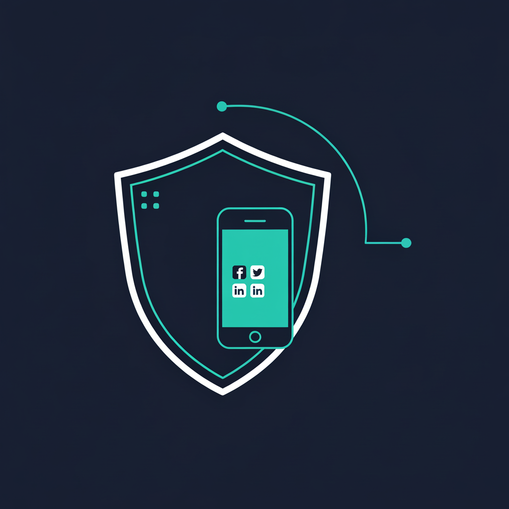 Shield protecting a phone with social media icons